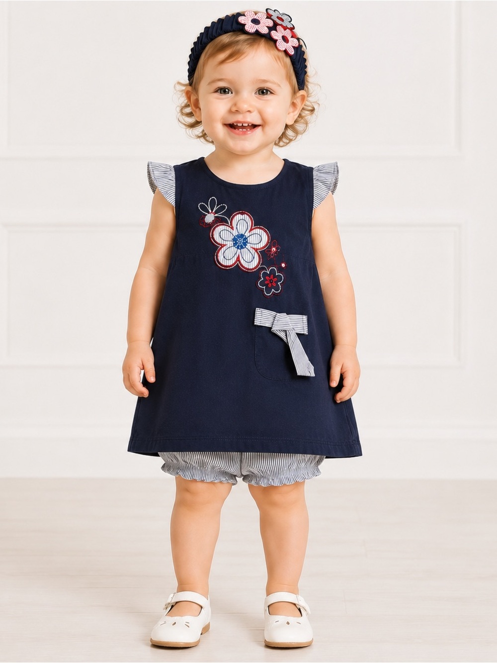 NWT | Petit Lem Floral Embroidered 3PC set w/ Bloomers & headband, 18M, MSRP $62